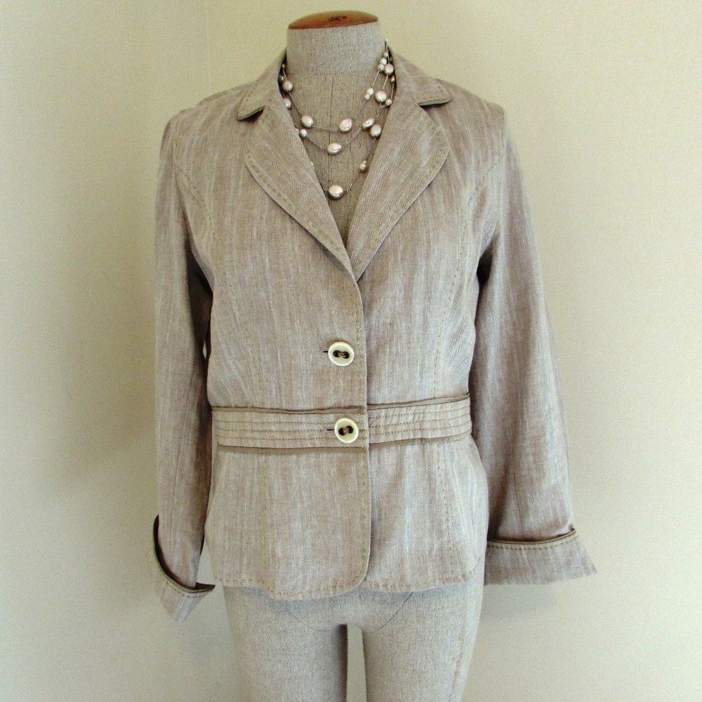 Kenar Beige Linen Jacket with Gold Trim size 6
